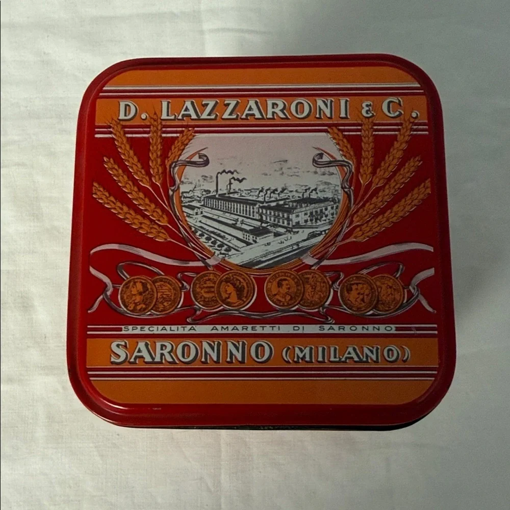 Lazzaroni Amaretti Di Saronno Tin Italy Red Vintage Cookie Tin